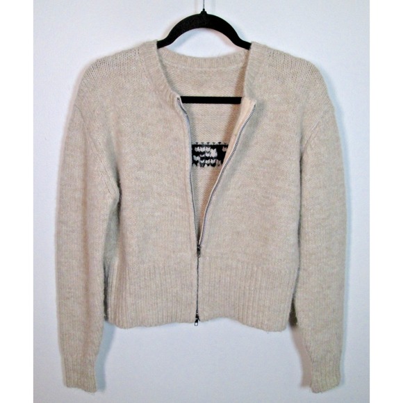 Paloma Cardigan Sweater Size Medium Beige Wool Double Zip - Picture 6 of 11